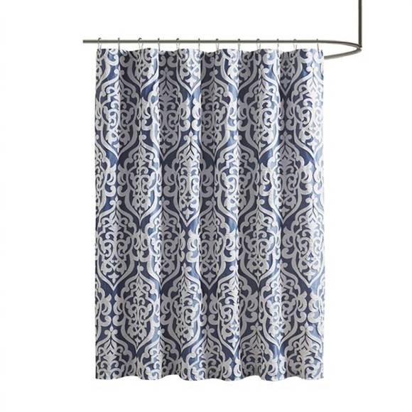 NEW OLLIIX odette jacquard shower curtain in navy - Picture 1 of 3